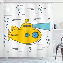 Cartoon Submarine Shower Curtain Ocean Nautical Adventure Underwater Bubbles Porthole Cartoon Kids Bathroom Decor 2024 - buy cheap