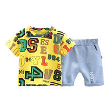 Moda roupas da menina do bebê crianças carta camiseta shorts 2 pçs/set novo verão meninos roupas da criança esporte traje crianças fatos de treino 2024 - compre barato