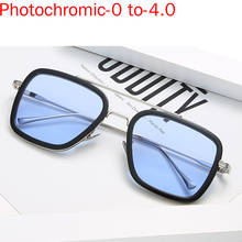 0 To -4 Half Frame Photochromism Myopia Glasses Men Metal Square Sun Discoloration Short-sighted blue lens Eyeglasses Women NX 2024 - buy cheap