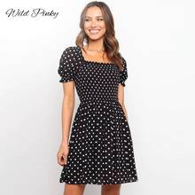 WildPinky-Vestido corto de verano con estampado de lunares para mujer, minivestido bohemio con cuello cuadrado, corte en A, manga abombada, para playa, 2021 2024 - compra barato