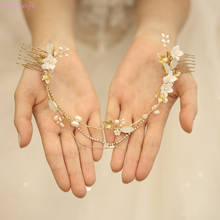 Delicate Porcelain Flower Long Comb Wedding Jewelry Pearls Women Headpiece Rhinestone Bridal Hair Vine Crown 2024 - buy cheap