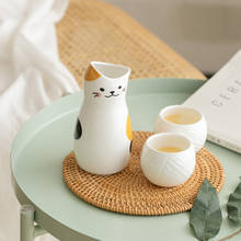 Conjunto japonês de sabor de gato 3 pçs, copo pote de cerâmica para licor, 2 copos, para casa, bar, vinho branco, presente criativo 2024 - compre barato