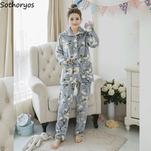 Conjunto de pijama con cuello vuelto para mujer, ropa de casa de estilo coreano, holgada, Ulzzang Chic, otoño e invierno, nueva moda 2024 - compra barato