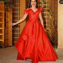 Vestido formal feminino vermelho com gola em v, vestido de festa noturna plus size 2024 - compre barato