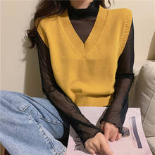 V neck Sweater Vest Spring Autumn Sleeveless Knit Pullover Sweater Korean Vintage Black White Beige Yellow Green Pink Vest 2024 - buy cheap