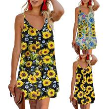 Summer Loose Print Women's Dresses V-neck Sleeveless Halter Type Beach Dress For Women Vestidos Mujer Verano 2021 Shirt Dress 2024 - buy cheap