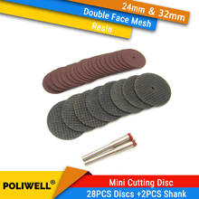 28 pces duplo-face malha disco de corte + 2 pces 3mm haste resina mini lâmina de serra circular para o corte de madeira de metal macio se encaixa ferramentas dremel 2024 - compre barato