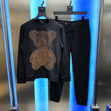 Chándal de algodón para hombre, conjunto de Sudadera con capucha de gran tamaño y pantalones brillantes con diamantes de imitación, ropa deportiva masculina de 2 piezas 2024 - compra barato