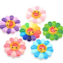 Resin Flatback Rainbow Sunflower Smile Face Cabochons Scrapbooking Miniatures Sunflower Hair Bow Centers 2024 - buy cheap