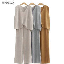 Women's Sets Korean loose sleeveless knitting vest wide leg pants 2020 Spring New Sweet Style two piece set YUPINCIAGA 2024 - buy cheap