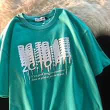 Camiseta de primavera y verano para mujer, camisa de manga corta con letras estampadas y cuello redondo, camisetas de LICRA de algodón para mujer 2024 - compra barato