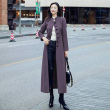 Autumn Winter New Purple Slim Belted Long Woolen Coat Women Stand-up Collar Single Breasted Ankle Length Cashmere Coat Y794 2024 - buy cheap