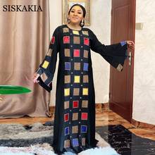 Diamantes vestidos africanos para as mulheres padrão geométrico ancara dashiki vestido longo bazin robe feminino indie folk boubou muçulmano abayas 2024 - compre barato