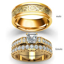 Anillos de pareja-anillo con patrón de dragón dorado para hombre y mujer, conjunto de anillos de circonita, accesorios de joyería de boda 2024 - compra barato