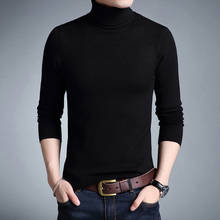 Suéter masculino de malha de gola alta, pulôver de manga longa sólida harajuku para outono e inverno 2024 - compre barato