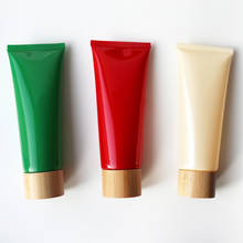 Garrafa de creme facial 100ml x 50, vermelho, verde, amarelo, 100g, tubo de espremer macio, tampa de parafuso de bambu, loção facial, embalagem cosmética 2024 - compre barato