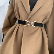 Cinto feminino com fivela triângulo, cinto dourado com elástico fivela de metal vestido feminino moda 2024 - compre barato