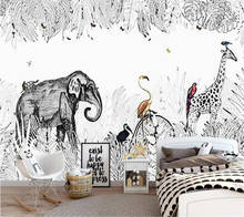 Beibehang-papel tapiz grande personalizado, mural 3D simple, pintado a mano, pequeño elefante fresco, jirafa, TV Europea, Fondo de pared 2024 - compra barato