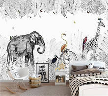 beibehang Customized large wallpaper 3D mural simple hand-painted small fresh elephant giraffe European TV background wall обои 2024 - buy cheap