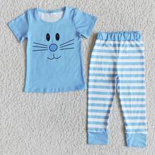 RTS Easter Baby Girls Homewear Outfits Short Sleeve Bunny Shirt Striped Pants Kids Pajamas Pink Clothing Sets 2024 - buy cheap