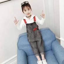 5-13T Fashion Children Clothes Set For Girls Teenagers Autumn White Full Hoodie+ Denim Overalls Two-piece Kids Teens Clothing 2024 - buy cheap