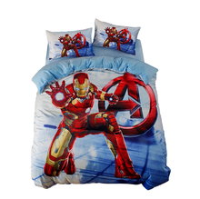 Blue Marvel the Avengers Iron-Man Bedding Set Single Twin Size soft fleece fabric Flannel Quilt Duvet Covers for Kids Boys Bed 2024 - buy cheap