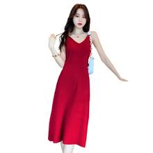 2021 New V Neck Bodycon Ribbed Knit Dress Women Spring Autumn Solid Slim Long Women Dress 2024 - buy cheap