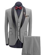 New Men's 3-Pieces Suit Slim Fit Shawl Lapel Tweed Tuxedos Groomsmen For Wedding Grey Custom Size (Blazer+vest+Pants) 2024 - buy cheap