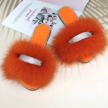 Jelly Slippers Crystal Sandals Ladies Fur Slippers Indoor Slides Fur Flip Flops Summer Real Fur Fluffy Slippers Big Fur 2024 - buy cheap