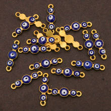 Conector de Ojo Azul malvado redondo de tres ojos, 6 piezas, adecuado para fabricación de pulseras de joyería, accesorios DIY 26*7*3mm, venta al por mayor 2024 - compra barato