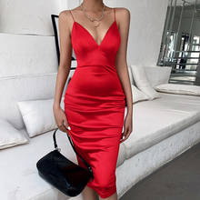 2022 Sexy Spaghetti Straps Dress For Women High Waist Solid  V-Neck Sleeveless Backless Elegant Female Long Party Dress Evening 2024 - buy cheap