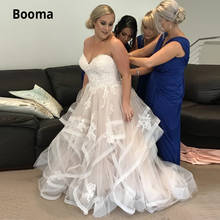 Booma Plus Size Bridal Wedding Dresses Beach 2020 Cascading Ruffles Tulle Lace Appliqued Country Garden Lace up Wedding Gowns 2024 - buy cheap