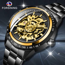 Forsining Brand Black & Gold Luxury Stainless Steel Waterproof Mens Skeleton Watches Transparent Mechanical Male Wrist Watch 2024 - buy cheap