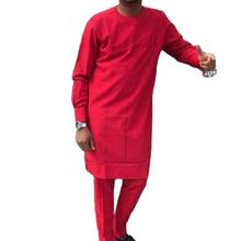 African Fashion Red Tops+Trousers Senator Suits Custom Men's Outfits O Neck Shirts Patch Solid Pants Party Garments 2024 - buy cheap