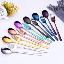 Multi-Colors Rainbow Cutlery Set Dinnerware Set Black Cutlery Fork Spoon Stainless Steel Silverware Home Hotel Tableware Set 2024 - buy cheap