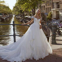 Cap Sleeve White Lace Organza Wedding Dreses V-neck 2020 Bridal Ball Gown Dreses Custom Vestido De Noiva 2024 - buy cheap