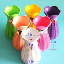 Круглая плетеная ваза из ротанга размером 16,5 см х 10 см, пластиковая ваза для цветов и пластиковая ваза для цветов 2024 - купить недорого