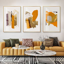 Modern Orange and Golden Geometric Canvas Paintings Abstract Wall Art Postrs and Prints Pictures for Living Room Home Decor 2024 - buy cheap