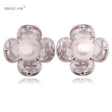 GRACE JUN High Quality Clip on Earrings Without Pierced Fashion Bridal Wedding No Ear Hole Earrings White Gold Color Ear Clip 2024 - buy cheap