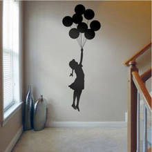 Black Cute Wall Sticker Wall Decal Self Adhesive Graffiti DIY Tools Floating Balloon Girl Banksy Art Home Decor 2024 - buy cheap