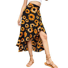 Women Fashion High Waist Floral Print Skirt Stylish Irregular Hem Skirt for Ladies Female 2024 - buy cheap