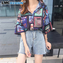 LMCAVASUN Summer Oversized Blouse Women Loose Hip-hop Shirt Vintage Graphics Print Harajuku Streetwear Ladies Tops Blusas 2024 - buy cheap