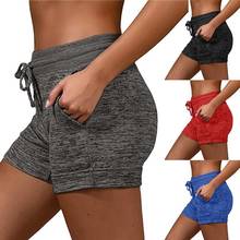 Shorts feminino cintura alta 2021, cor sólida, secagem rápida, bolsos, cordão elástico, esportivo, para mulheres, verão 2024 - compre barato