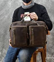 Мужской кожаный портфель Crazy horse с двумя карманами из поликарбоната, сумка из натуральной кожи laotop, кожаная деловая сумка, сумка через плечо для двоих 2024 - купить недорого