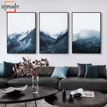 Cuadro de montaña índigo en lienzo nórdico, Impresión de naturaleza, carteles minimalistas modernos, imágenes de pared para sala de estar 2024 - compra barato