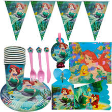 Disney Mermaid Princess Baby Shower Party Decorations Cup Plate Birthday Party Kids Disposable Tableware Decorations Supplies 2024 - compra barato