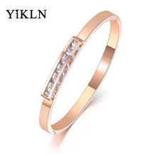 YiKLN OL Style AAA Cubic Zirconia Cuff Bangles & Bracelets Jewelry White Gold Stainless Steel Wedding Bangle For Women YB19036 2024 - buy cheap