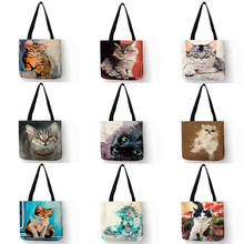 Sy0107 bolsa feminina de mão designer sacola para as mulheres 2021 criativa de gato pintura a óleo impressa sacos de compras de grande capacidade 2024 - compre barato