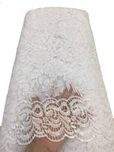 Renda de tule bordado africano branco puro tecido 2020 alta qualidade rede francesa com lantejoulas para casamento 5 jardas 2024 - compre barato