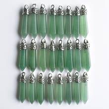 wholesale 20pcs/lot Fashion good quality natural green aventurine pillar charm pendants 10x32mm for jewelry making free shipping 2024 - buy cheap